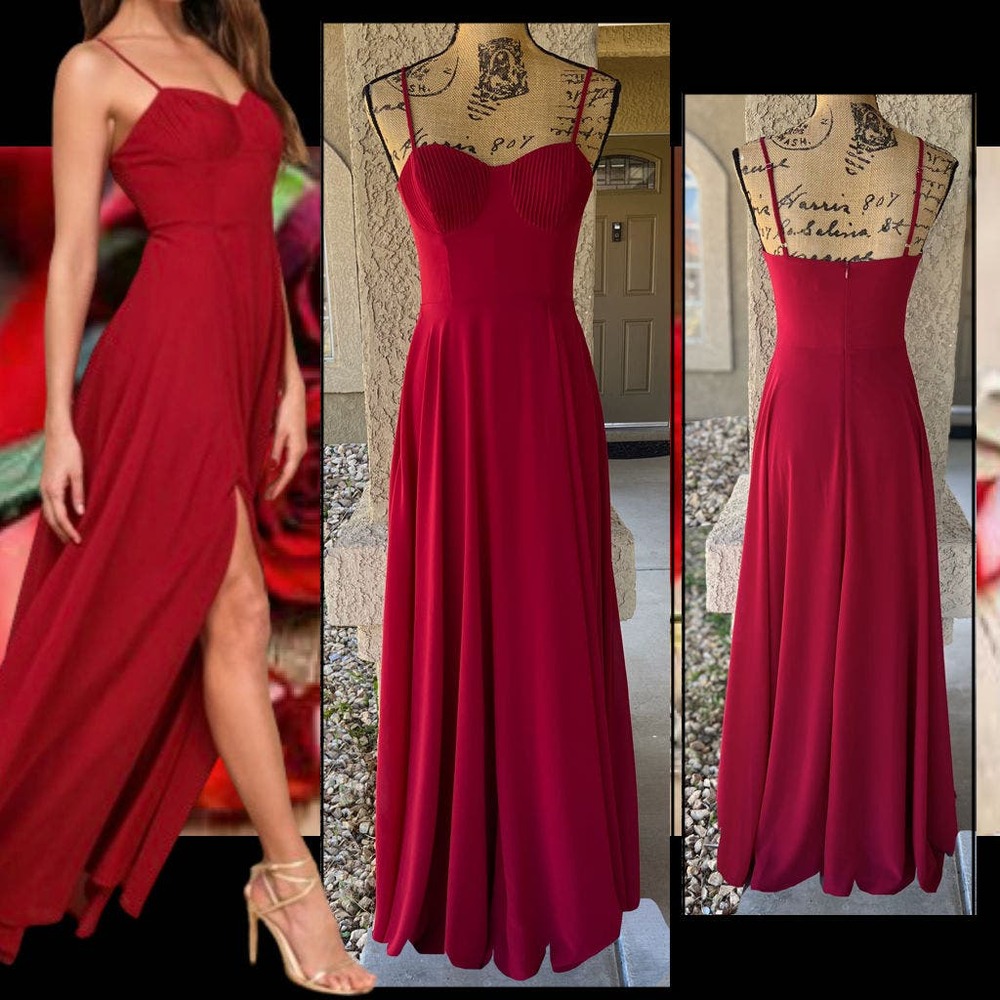 Lulus Cause for Commotion Red Pleated Bustier Maxi Dress Size XS